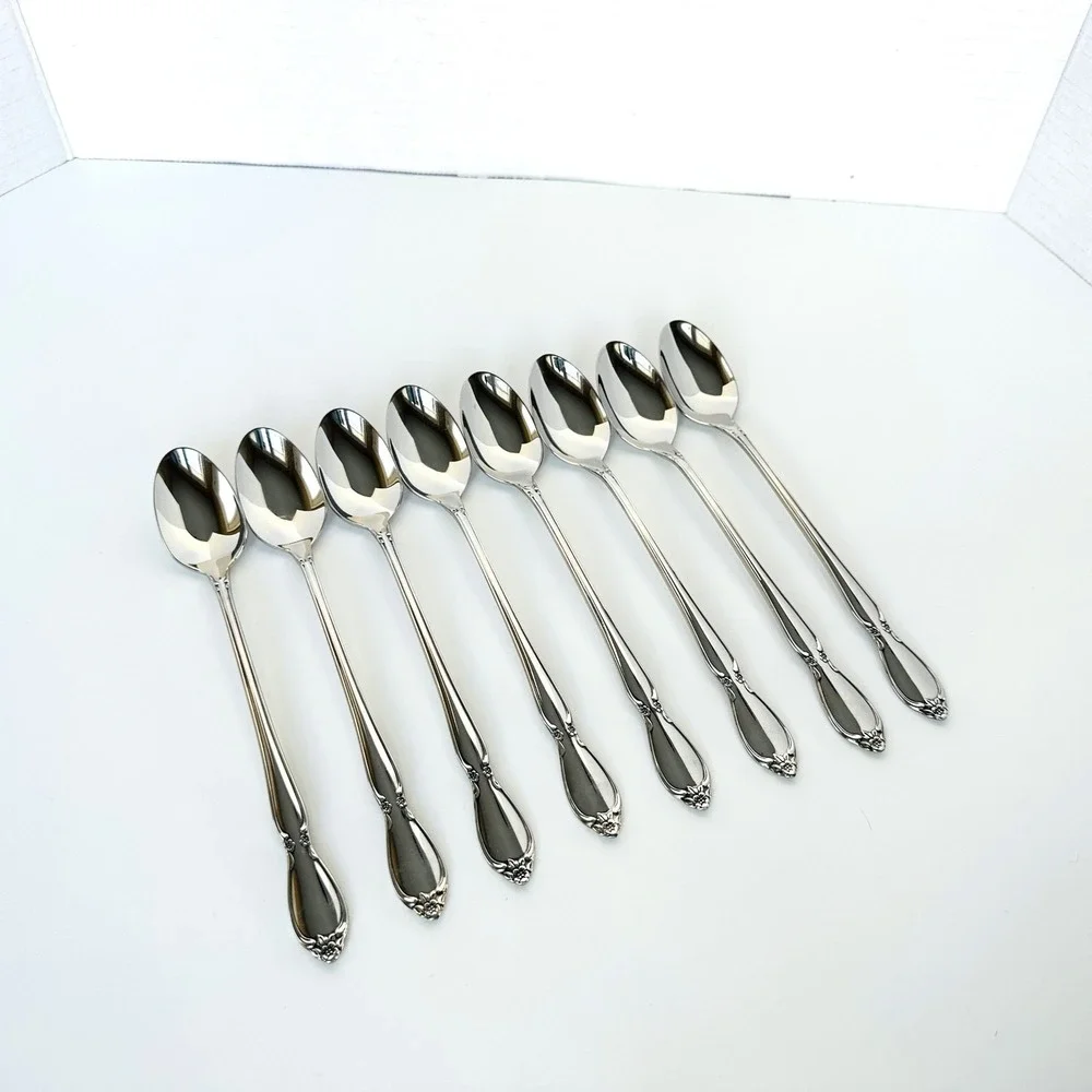 Oneida Stainless Flatware CHATELAINE Lot of 8 Iced Tea Spoons